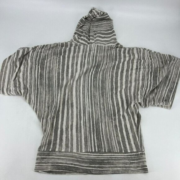 Hang Ten Gray and White Striped Sheer Cotton Beach Cover Hoodie Women's Size L - Picture 6 of 8